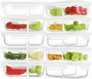 10 Pack 24Oz Glass Meal Prep Containers 2 Compartment, Food Storage Containers w