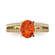2.1 Oval Cut split shank Red Stone Promise Wedding Ring 14k Yellow Solid Gold