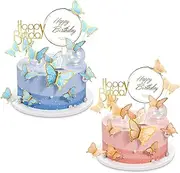 HKYLRAT Blue Orange Lively 3D Butterfly Cupcake Topper, Birthday Wedding Party Cake Wall Butterflies Food Decorations Color Mixed Size
