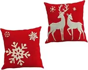 MAGICLULU Christmas Elk Pillow Case Pillow Cover Set Snowflake Throw Covers for Bed Sofa Couch Home Decor