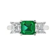 3.25ct Emerald 3 stone Emerald Promise Wedding Engagement Ring 14k White Gold