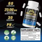 Creatine monohydrate capsules 2500mg, gluten free, 60 capsules