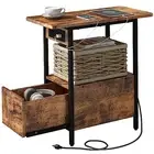 End Table with Charging Station, Narrow Side Table with Drawer and USB Ports