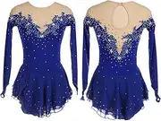 [Zagitova] Figure Ice Skating Dress for Women Long Sleeve Round Neck Ice Skating Dance Costume to Competition