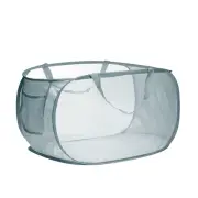 Collapsible Laundry Baskets, Mesh Laundry Hamper with Side Pocket Grey