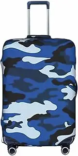 [pvinnk] Blue Camo Print Protective Luggage Cover Elastic Washable Suitcase Travel Gear Protector, White, Large