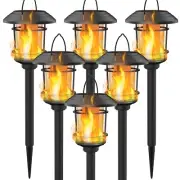 Dynaming 6 Pack Solar Flame Torch Lights Outdoor, Dual Use Flickering Flame G...