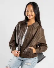 [Ava And Ever] Ava And Ever Girls' Dakota Bomber Jacket in Washed Brown Size 14 14 Washed Brown