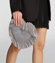 $1990 Alexander Wang Silver Heart Pillow Crystal Mesh Clutch Bag NWT
