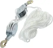 Wheel Block and Tackle System 4000LB Breaking Strength 65 Feet 3/8" Rope Hoist P