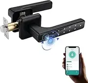 LKUWEE Smart Lock 4 in 1, Fingerprint Door Lock Set, Keyless Entry Door Knob with APP/Code/Keys/Fingerprint, Electronic Keypad Lock Remote APP Control, Reversible Handle