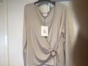 Top Pale Birch V Wrap Top, Long Sleeve Size Large Modal Blend, Witchery NEW