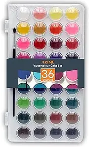 Artme Watercolour Paint Cakes 36 Assorted Vibrant Colours with an Artist Brush - Artist Palettes kit box Create Hues, High Tinting Strength, Intense Pigmentation