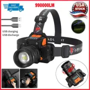 990000LM LED Headlamp Rechargeable Headlight Head Torch Lamp Hunting 3 Modes US