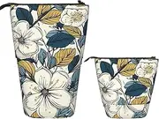 Telescopic Pencil Case Pop Up Pencil Bag Cute Telescopic Pen Holder Yellow Flowers Standing Pencil Pouch, White Cherry Blossoms, One Size, Make-Up Pouch