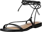 [The Drop] Women's Samantha Flat Strappy Lace-Up Sandal, Faux Leather Black, 11