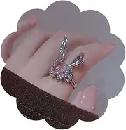 [Inilbran] Punk Crystal Rabbit Finger Ring Vintage Bunny Rabbit Wrap Open Ring Silver Pink CZ Rabbit Ring Rabbit Open Knuckle Jewellery for Women and Girls, Zinc