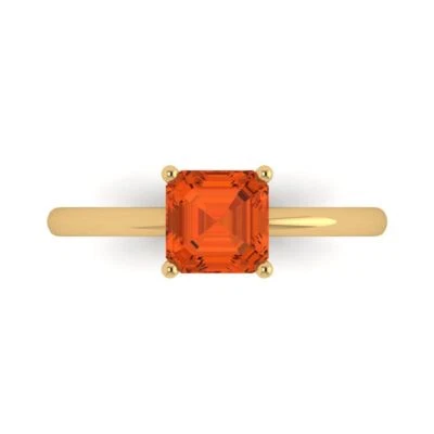 1.0Ct Asscher Cut Red Gemstone Solid Gold Solitaire Engagement Promise Ring