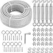 1/8" Wire Rope, 100Ft Steel Cable Wire Tensioner Strainer Kit with 7×7 Strand Core PVC Coated Steel Cable for String Light Hanging Kit/Decking Railing/Stair Railings/Shade Sails/Clothes Line