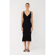 Labeca London Elise Black Fringe Midi Dress at Nordstrom, Size Large