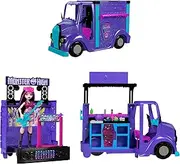 Monster High Draculaura Doll and Playset, Fangtastic Food Truck with Fold-Out Stage and Over 13 Matching Kitchen and Music Accessories HXH83