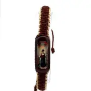 Santo Nino de Atocha Pulsera Reversible Hecho a Mano Ajustable Color Cafe Crema