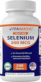 Vitamatic Yeast Free Selenium 200mcg as Selenomethionine Supplement Essential Trace Mineral with Superior Absorption 240 Tablets