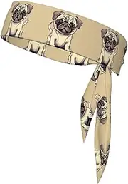 [HVTTIOR] Funny Cartoon Pug Puppy Dogs Print Multifunctional Sweat Wicking Sports Head Tie Headband for Tennis Basketball Karate