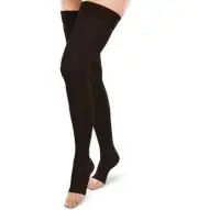 Therafirm Opaque Open-Toe Thigh Highs - 30-40mmHg Firm Compression Stockings (Bl