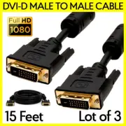 3 PCS DVI Cable 15 Feet DVI-D Male to Male Monitor Cord for PC Projector TV LCD