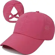 [DuBom] Womens Criss Cross Ponytail Baseball Cap Adjtable High Messy Bun Ponycap Quick Drying Hat