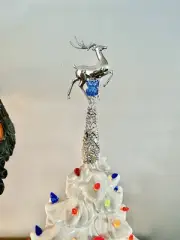 Ceramic Christmas Tree Custom TOPPER Reindeer Silver With Blue Crystals