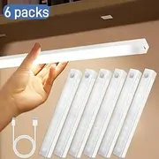 6PCS Motion Sensor LED Cabinet Lights - USB Rechargeable Night Reading Lights for Wardrobe, Kitchen, Stairs Bookshelves 20/30cm