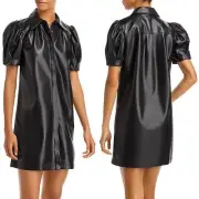 NWT Alice and Olivia Jem Vegan Leather Mini Shift Dress In Black Sz Small