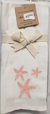 5 DIFFERENT KITCHEN TOWELS SET, 18"x28", SEALIFE,STARFISH & OTHER COLORS,Twintex