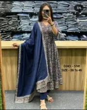 Women Wedding Cotton HandBlock Printed Flair Kurti With Pant Dupatta Set,7XL