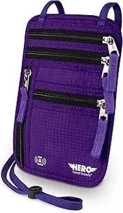 [Hero Travel Supply] HERO Neck Wallet – RFID Blocking Passport Holder – Easy to Conceal Travel Pouch, Purple, Rfid Wallet