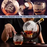Globe Whiskey Decanter Set With Glasses And Wood Holder Gift For Men