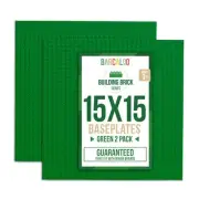 15 Inch x 15 Inch Baseplate for Building Bricks -Two Pack - Green Classic