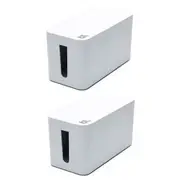 2PK Blue Lounge Mini Cable Box Cord/Wire/Power Plug Socket Organiser/Storage WHT