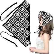 [Neroyaner] Gothic Decor Hair Bandana, Skull Bandana, Halloween Skull Head Crochet Bandana with Head Strap, Black and White Triangle Head Scarf, Knitted Halloween Hair Accessories