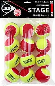 Dunlop STG1GRB3TIN Tennis Balls Dunlop Stage 3 Red 1 Dozen for Kids/Juniors, Pack of 12, Red x Yellow