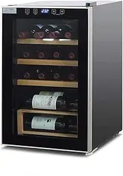 Wine Cooler and Refrigerator, Independent Wine Cooler of 30 Bottles, Stainless Steel with Glass Door