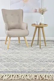 Albino Fringe Blue White Wool Rug