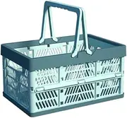 Portable Storage Crate, Plastic Storage Baskets for Organizing, 20L Collapsible Shopping Basket, Foldable Picnic Basket with Handles, Stackable Car Milk Dairy Container (Blue, Large)