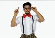 New Halloween Costume Nerd Dork Geek Glasses Black Suspenders Red Bow Tie