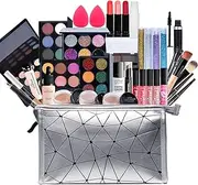 37 pcs All-in-One Makeup Set Teenage Gift Essential Starter Kit Lip Gloss Blush Brush Eyeshadow Palette Highly Pigmented Cosmetic Palette With Travel Carry Cosmetic Bag