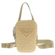 PRADA Prada Crochet Shoulder Smartphone Case Raffia Bag Natural Women 1BP027