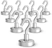 QFM Magnetic Hooks, 25Lbs Heavy Duty Magnets with Hook for Refrigerator, 10Pcs Strong Magnetic Wall Hooks for Hanging, Grill, Toolbox, Storage, Cruise Cabins(16mm)