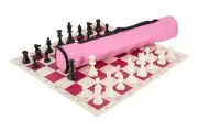 Quiver Chess Set Combination - Solid Plastic - Pink Bag / Fuschia Board
